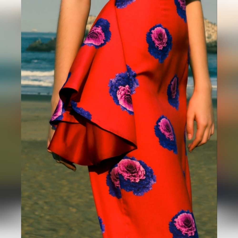 Asymmetrical  Midi Skirt by Viva Aviva floral ruffle skirt. Size 0